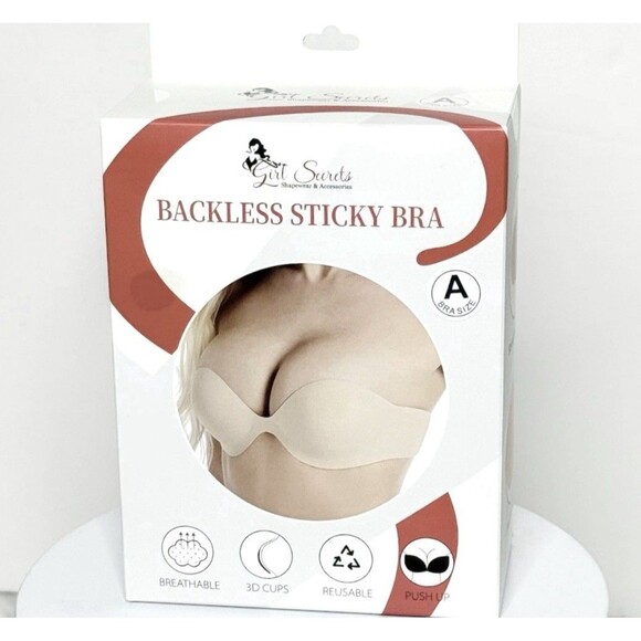 Girl Secrets BLACK Backless Strapless Breathable Reusable Push Up 3D Sticky Bra - Picture 6 of 9